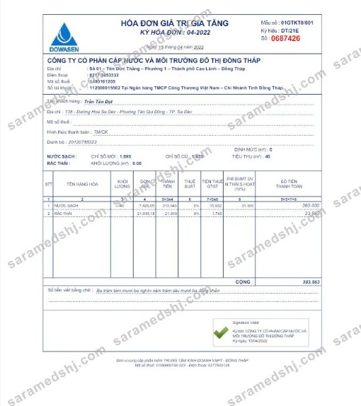 VIETNAM DOWASEN utility bill Word and PDF template